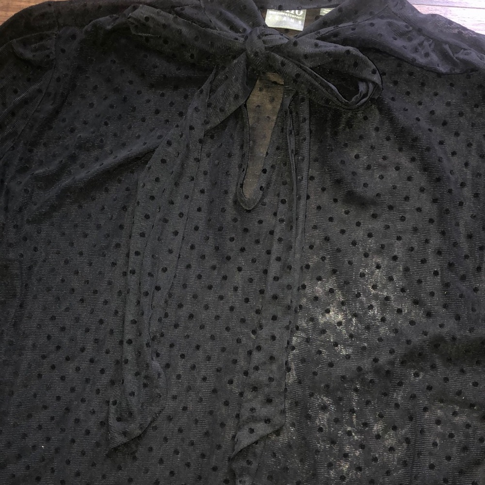 SOHO Tie Neck Black Clip Dot Blouse - Picture 3 of 4